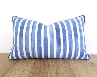 Cobalt blue throw pillow cover Hampton Style,  striped accent pillow case beach house decor
