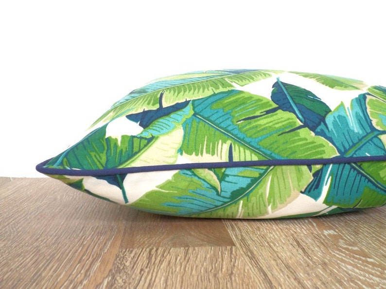 Tropical pillow cover banana leaf print, green outdoor cushion cover Hollywood Regency, green palm leaf pillow cover outdoor fabric image 3
