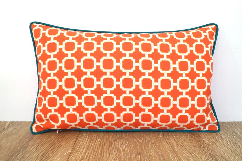 Orange Outdoor Pillow Cover Summer Decor Geometric Cushion Image 0