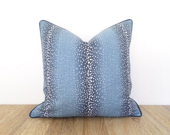 Blue antelope pillow cover modern home decor, peacock blue pillow case animal print