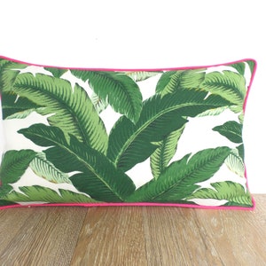 Tropical lumbar pillow cover 20x12 spring decor, banana leaf pillow case coastal beach house, green outdoor cushion palm leaf print image 4