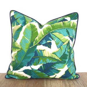 Tropical pillow cover banana leaf print, green outdoor cushion cover Hollywood Regency, green palm leaf pillow cover outdoor fabric image 5