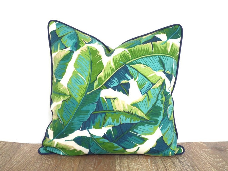 Tropical pillow cover banana leaf print, green outdoor cushion cover Hollywood Regency, green palm leaf pillow cover outdoor fabric image 5
