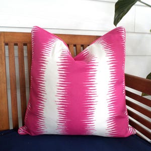 Pink striped outdoor pillow cover beach house accent, cabana stripe lumbar pillow case fun party décor