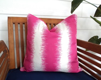 Pink striped outdoor pillow cover beach house accent, cabana stripe lumbar pillow case fun party décor