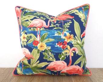 Flamingo outdoor pillow cover beach house decor, tropical pillow case coral flamingo print