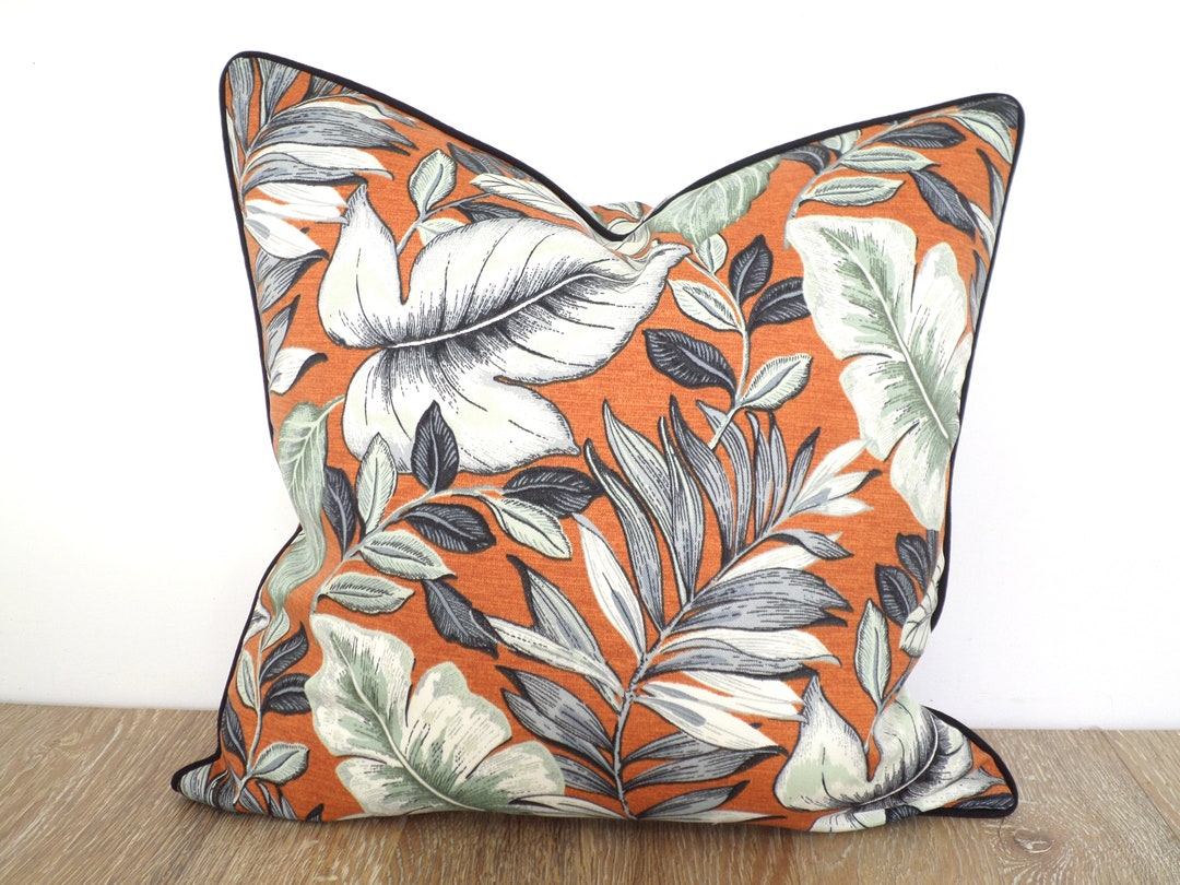 Burnt Orange Outdoor Pillow Cover Fall Decor, Black Pillow Case