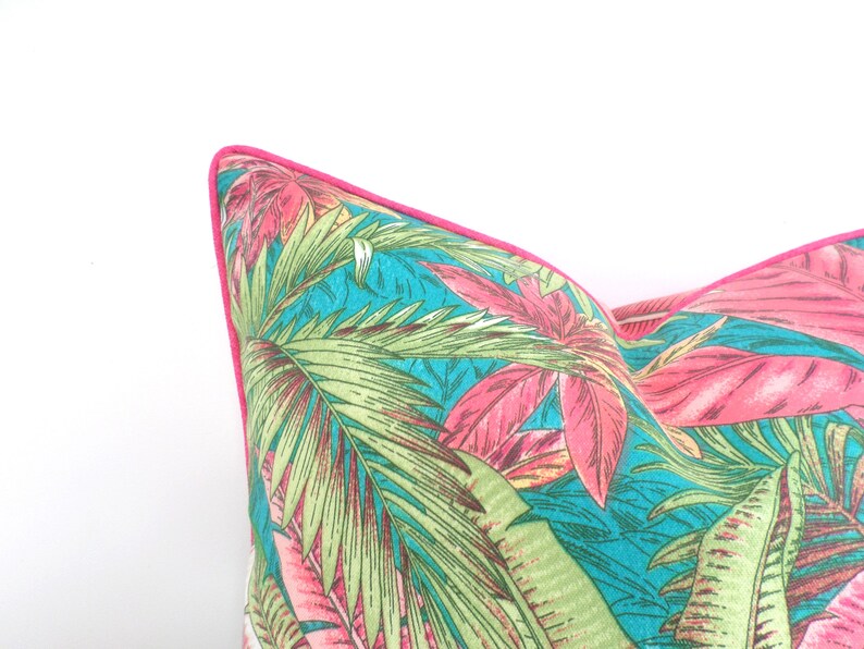 Pink Outdoor Pillow Cover Palm Leaf Print Tropical Pillow Etsy