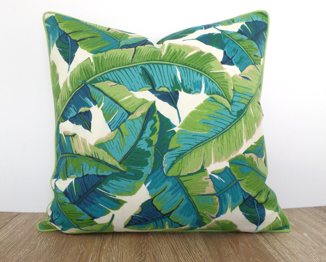 Green palm leaf pillow cover 20x20 Palm Beach Decor tropical Etsy