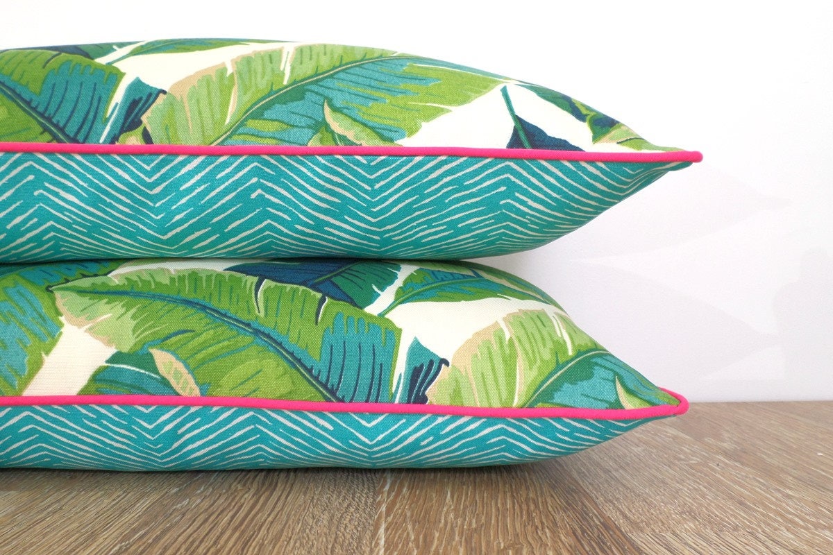 Tropical Outdoor Pillow Covers Set of Two Green Palm Leaf | Etsy