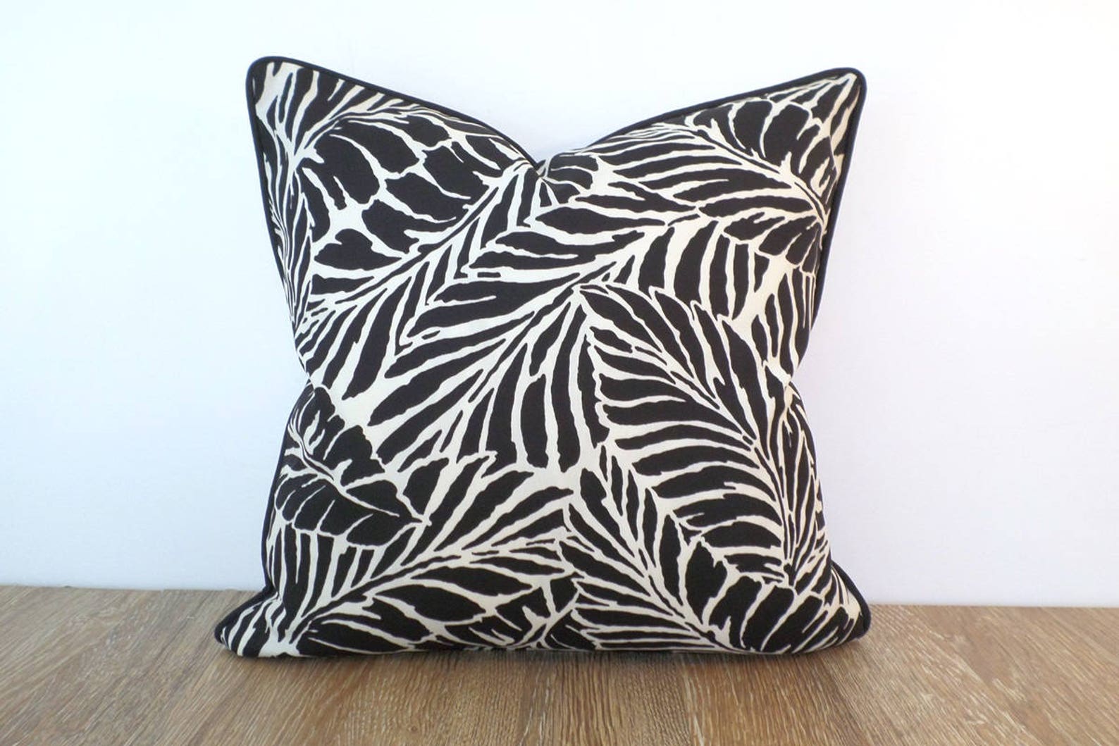Black Outdoor Pillow Cover 18x18 Palm Leaf Print Tropical Etsy