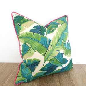 Banana leaf pillow cover 18x18, 20x20, 20x12 beach house decor, palm leaf pillow case tropical decor green and pink image 6