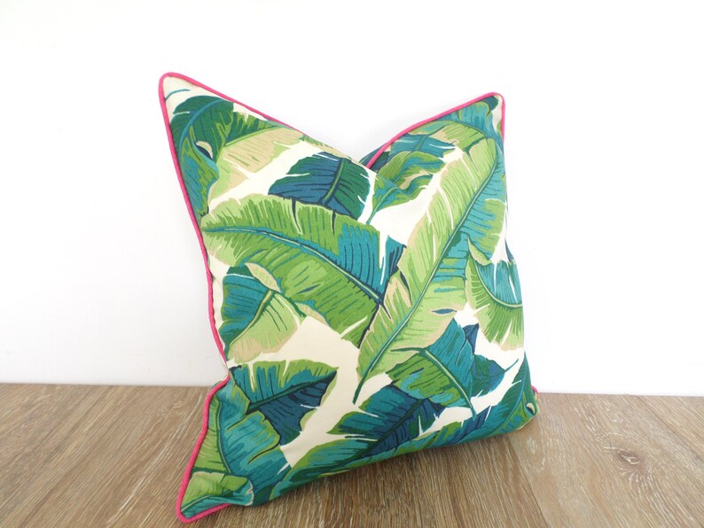 Banana leaf pillow cover 18x18, 20x20, 20x12 beach house decor, palm leaf pillow case tropical decor green and pink image 6
