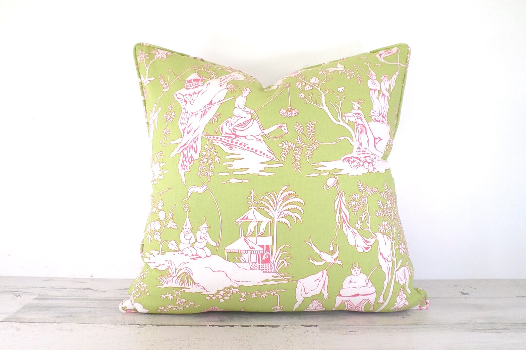 Green Toile Pillow Cover 20x20 French Country Pillow Case Etsy