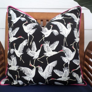 Black outdoor pillow cover crane print, bird flock pillow case bohemian outdoor decor