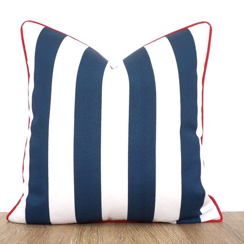 Blue Stripe Pillow Cover Garden Decor Blue and White Outdoor Etsy