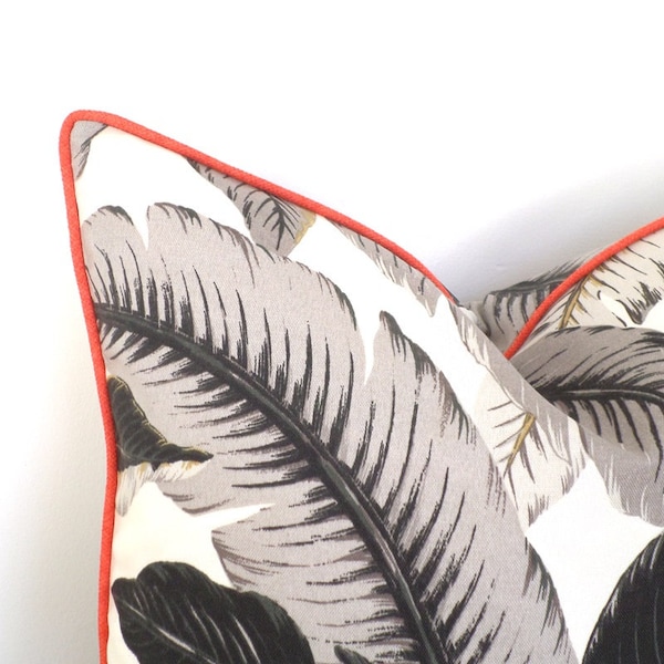 Gray pillow cover swaying palm print, tropical pillow case Beverly Hills Decor, black outdoor cushion Tommy Bahama fabric