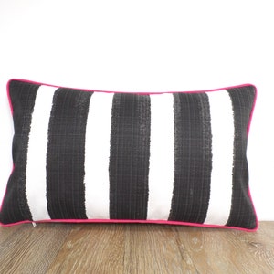 Black and white striped pillow cover 20x12 retro style, wide stripe lumbar pillow case black and pink decor
