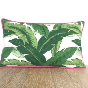 Tropical lumbar pillow cover 20x12 spring decor, banana leaf pillow case coastal beach house, green outdoor cushion palm leaf print image 7