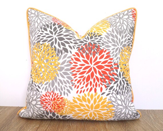Yellow Outdoor Pillow Cover 18x18 Floral Decor Gray Bench Etsy