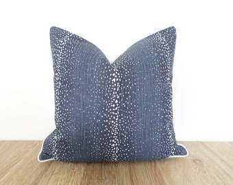 Midnight blue antelope pillow cover 18x18 bohemian decor, blue animal print cushion case fawn print