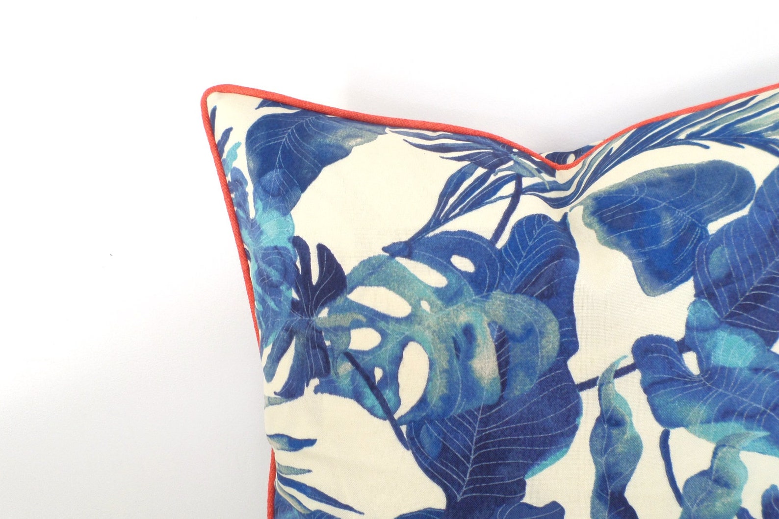 Blue Outdoor Pillow Cover 20x20 Monstera Leaf Print Tropical Etsy