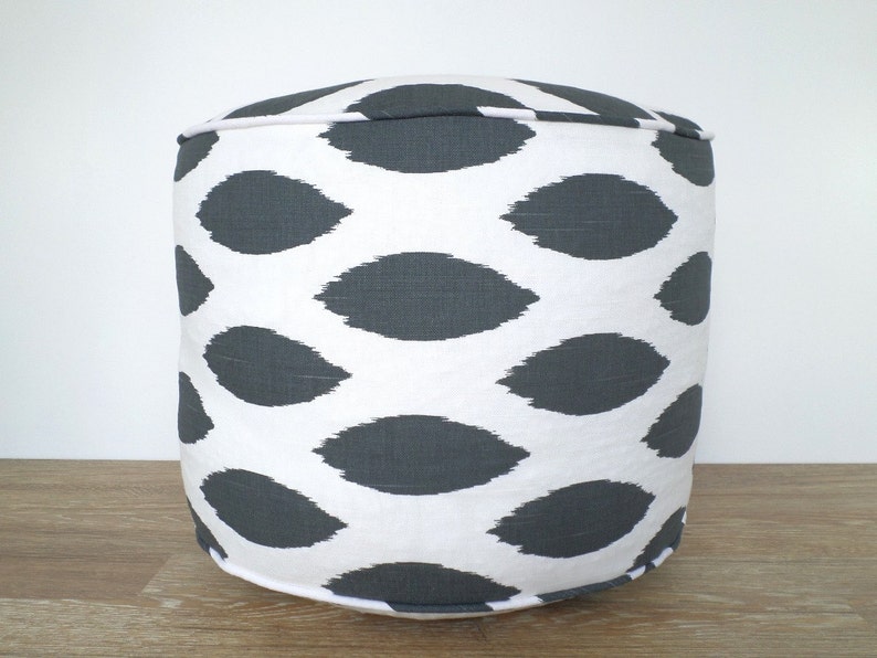 Ikat pouf cover 18 diameter round ottoman cover grey floor cushion nursery decor