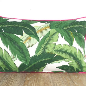Tropical lumbar pillow cover 20x12 spring decor, banana leaf pillow case coastal beach house, green outdoor cushion palm leaf print image 9