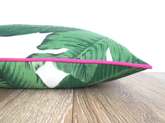 Palm leaf pillow cover 14x10 green outdoor lumbar case beach | Etsy