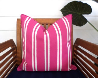 Pink stripe outdoor cushion cover 18x18, striped outdoor pillow case Christmas gift for her