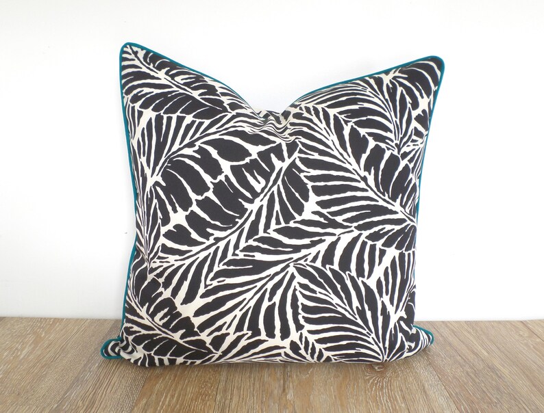 Black Pillow Cover 18x18 Palm Leaf Print Tropical Pillow Case Etsy