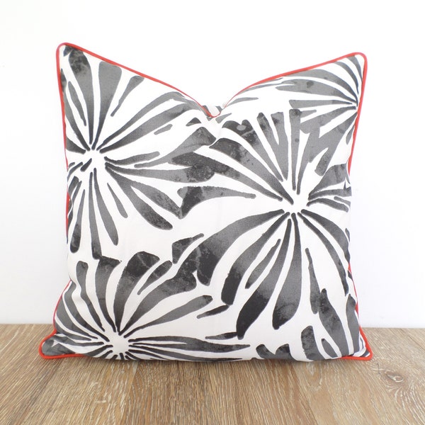 Black outdoor pillow cover 18x18 abstract flower print, flower cushion case for  modern patio decor