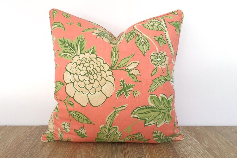 Soft Coral Pillow Cover 18x18 Tropical Flower Print Floral Etsy