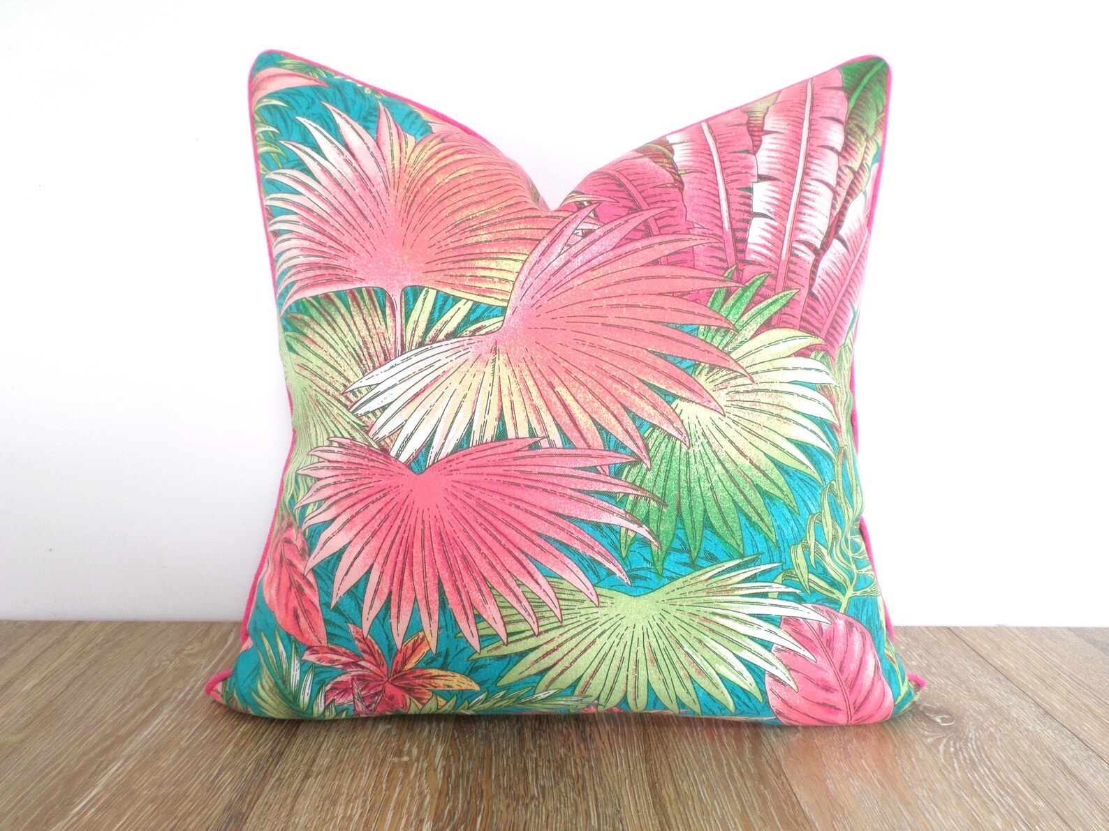 Pink Outdoor Pillow Cover Palm Leaf Print Tropical Pillow Etsy