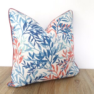 Blue leaf pillow cover 15x15 coastal backyard decor, tropical outdoor pillow case palm tree print