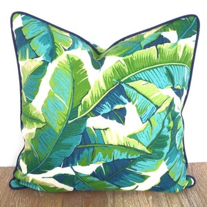 Tropical pillow cover banana leaf print, green outdoor cushion cover Hollywood Regency, green palm leaf pillow cover outdoor fabric image 4