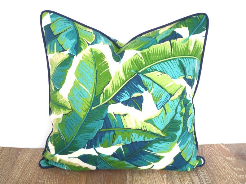 Tropical Pillow Cover Banana Leaf Print Green Outdoor Cushion Etsy