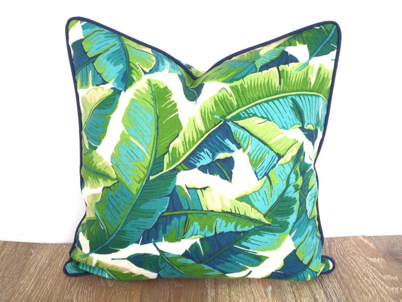 Tropical pillow cover banana leaf print, green outdoor cushion cover Hollywood Regency, green palm leaf pillow cover outdoor fabric image 4