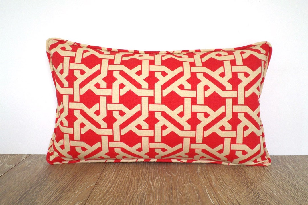 Red and Beige Pillow Cover 20x12 Dorm Room Decor, Geometric Pillow Case