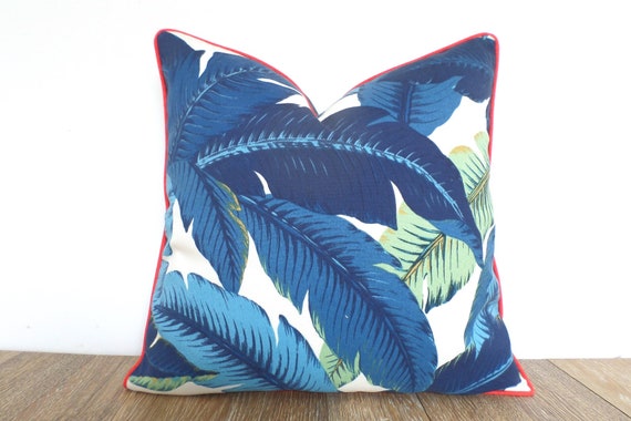 Palm leaf pillow cover Caribbean Decor Tropical Leaves Blue Outdoor Pillow