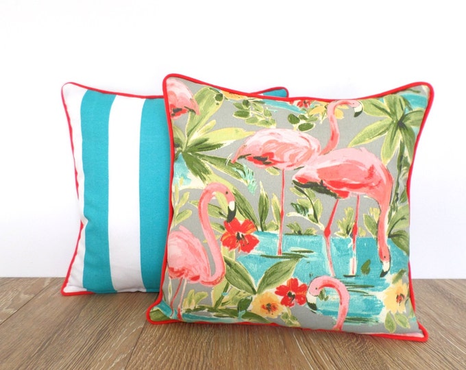 Flamingo Outdoor Pillow Covers, Set of Two 15x15 Pillow Cases for Beach