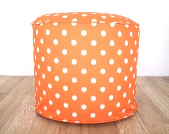 Orange floor pouf cover girls nursery decor, pumpkin orange ottoman case, round floor cushion cover dorm decor