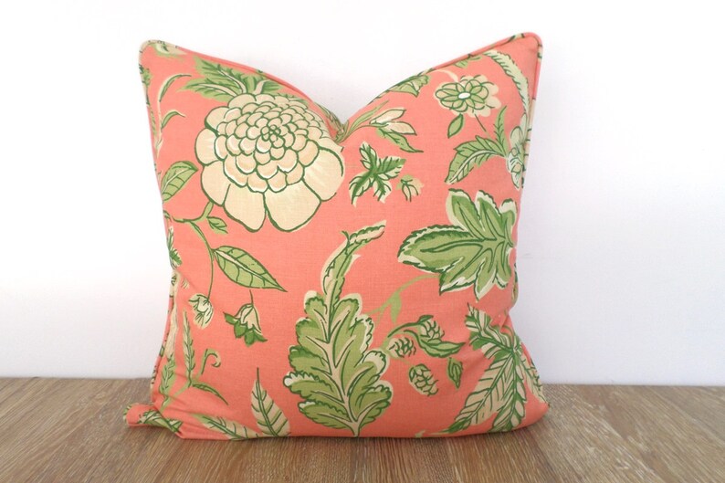 Soft Coral Pillow Cover 18x18 Tropical Flower Print Floral Etsy