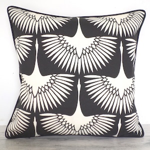 Black outdoor pillow cover 16x16,18x18, 20x20 black swan print, bird flock pillow case boho decor