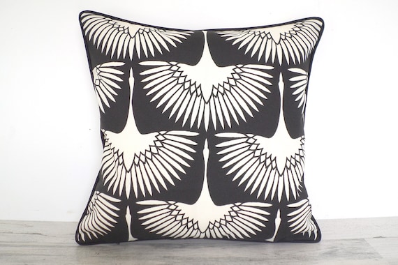 Black Swan Print Outdoor Pillow Cover, Boho Decor