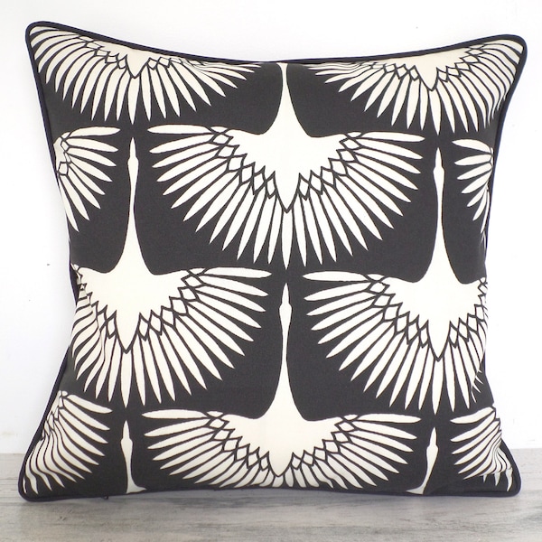 Black Swan Print Outdoor Pillow Cover, Boho Decor