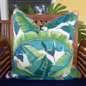 Banana leaf pillow cover 18x18, 20x20, 20x12 beach house decor, palm leaf pillow case tropical decor green and pink