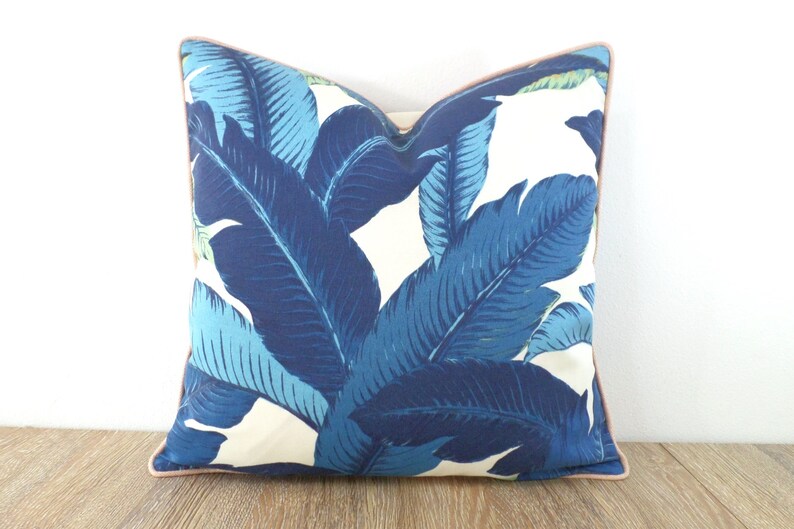 Blue Outdoor Pillow Cover 20x20 Palm Leaf Print Tropical Etsy
