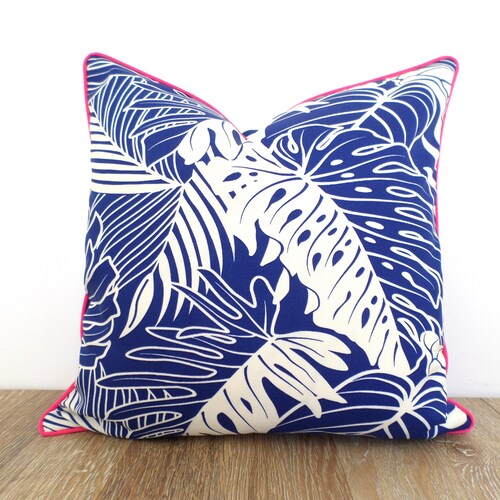 Tropical Leaf Print Pillow Cover in Black and Cream 20 Etsy