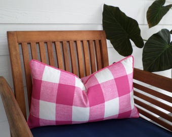 Buffalo check pillow cover cottage style, pink outdoor lumbar cover modern farmhouse decor
